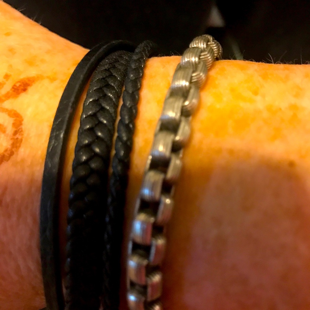 Murtoo Stainless steel and leather bracelet